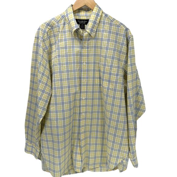 Brooks Brothers Shirt Mens Large Country Club Yellow Blue Plaid Button Down - Picture 1 of 7